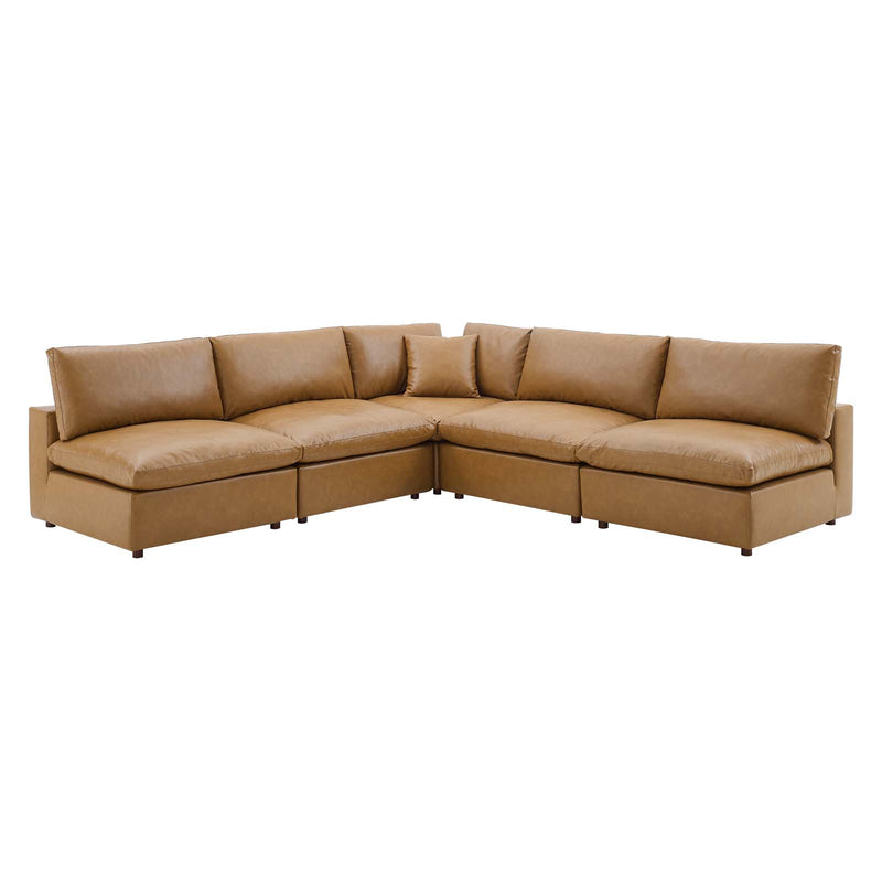 Commix Down Filled Overstuffed Vegan Leather 5-Piece Sectional Sofa by Modway