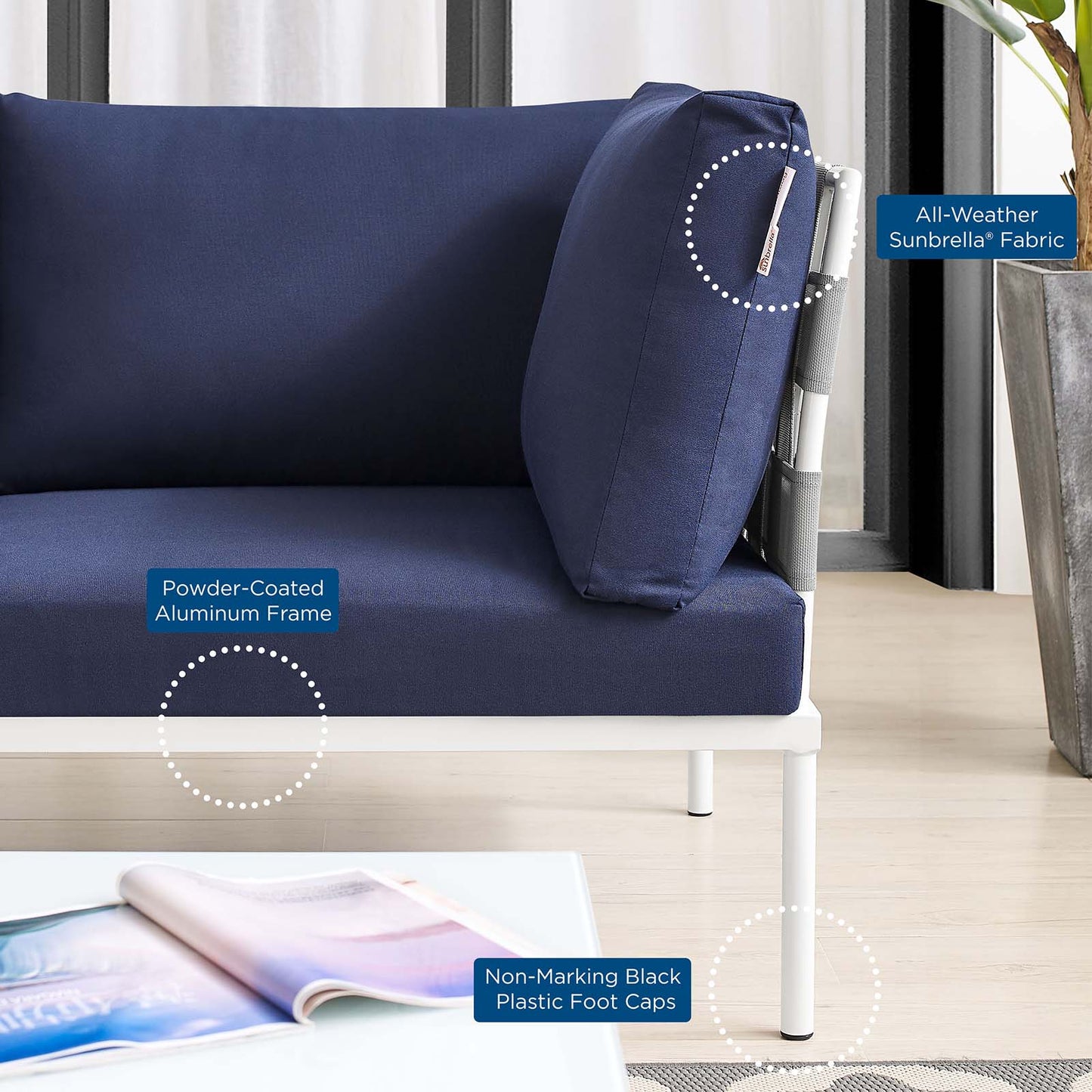 Harmony Sunbrella Outdoor Patio Aluminum Sofa | Polyester by Modway