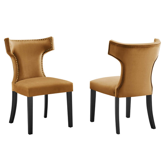 Curve Performance Velvet Dining Chairs (Set of 2) by Modway
