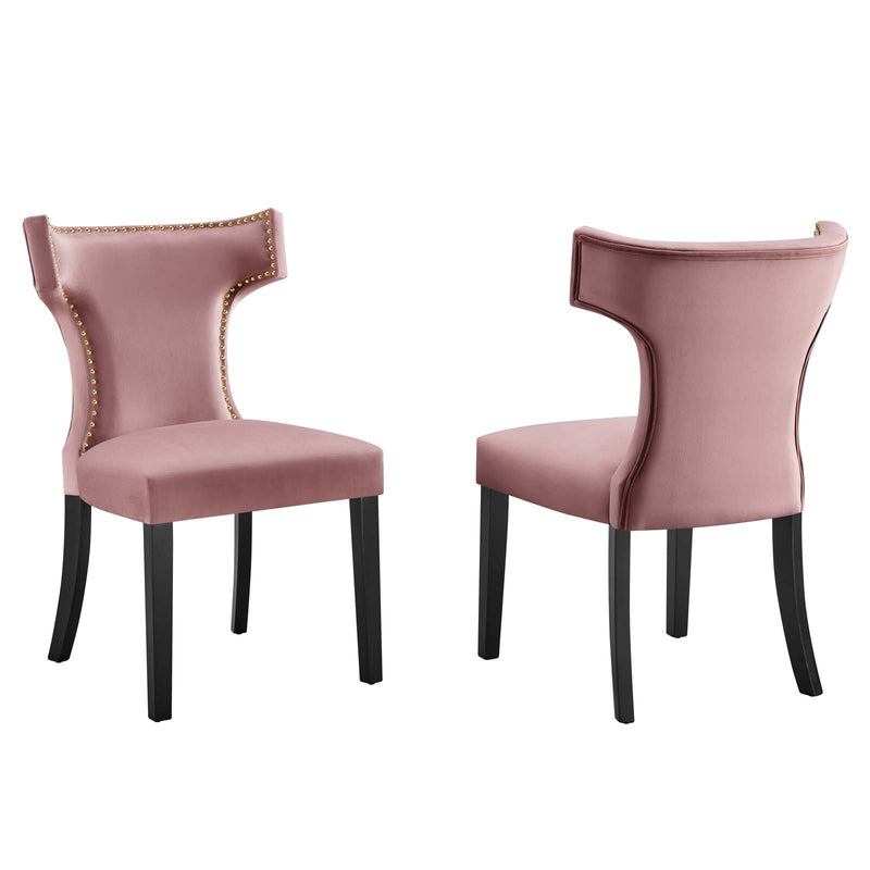 Curve Performance Velvet Dining Chairs (Set of 2) by Modway