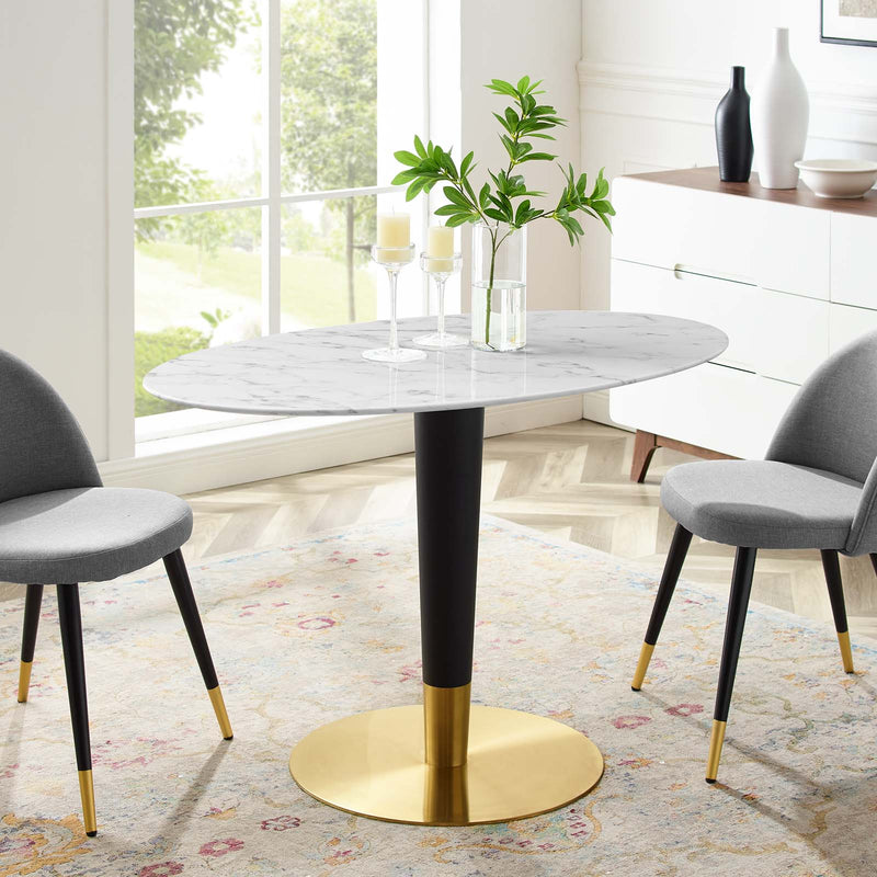 Zinque 48" Oval Artificial Marble Dining Table Gold White by Modway