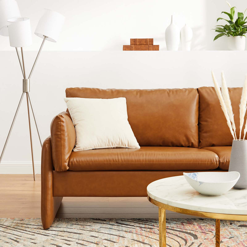 Indicate Vegan Leather Sofa in Tan by Modway