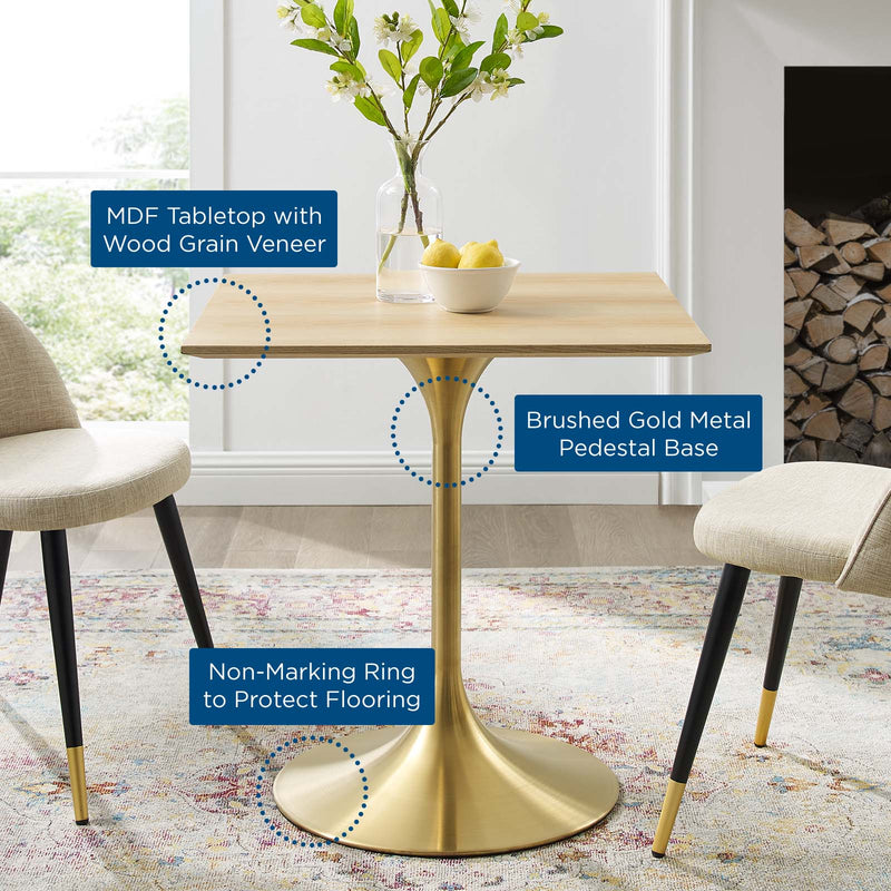 Lippa 28" Square Wood Dining Table Gold Natural by Modway