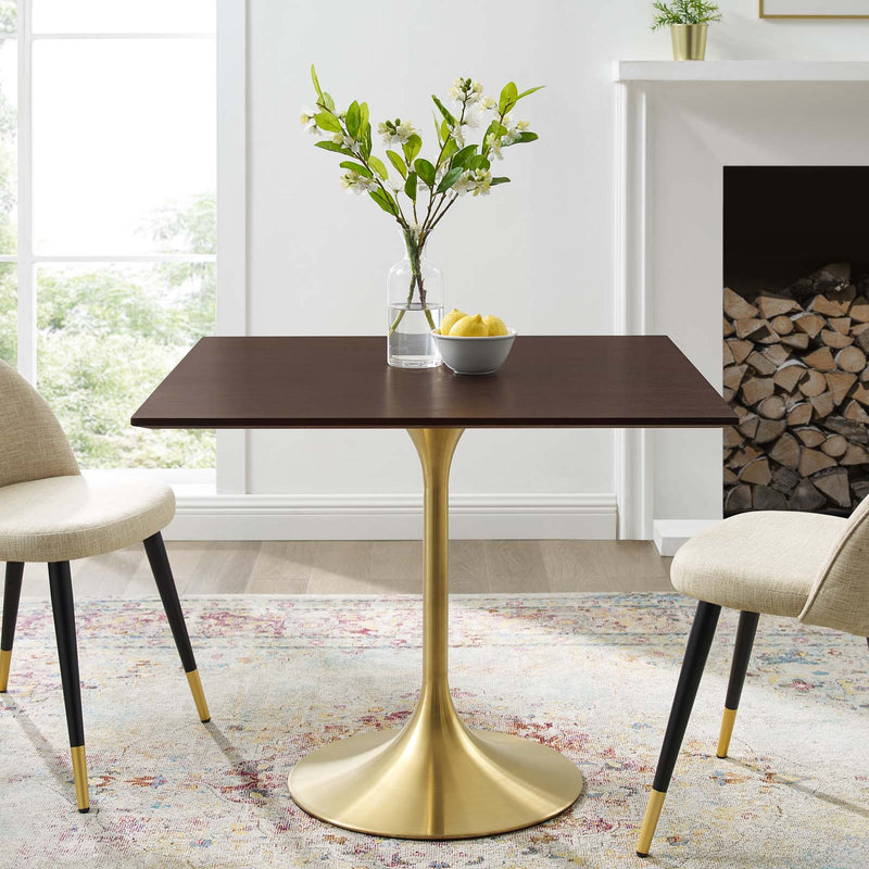 Lippa 36" Square Wood Dining Table Gold Natural by Modway