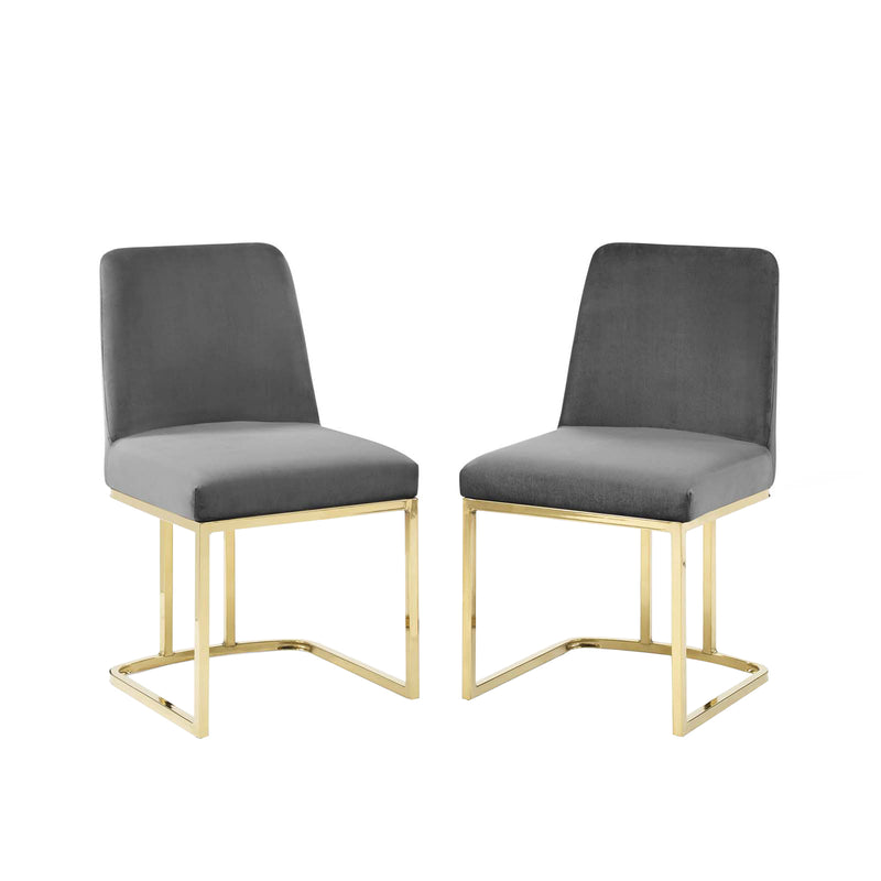Amplify Sled Base Performance Velvet Dining Chairs Set of 2 | Polyester by Modway