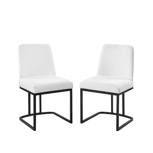Amplify Sled Base Upholstered Fabric Dining Chairs - Set of 2 Black White | Polyester by Modway