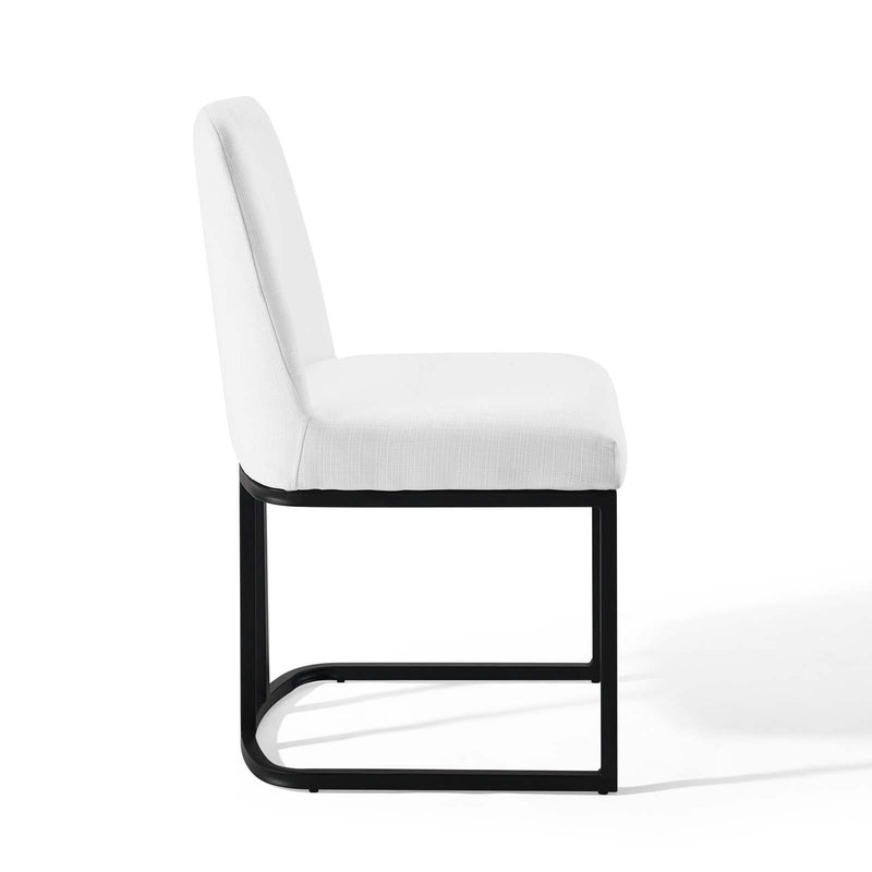 Amplify Sled Base Upholstered Fabric Dining Chairs - Set of 2 Black White | Polyester by Modway