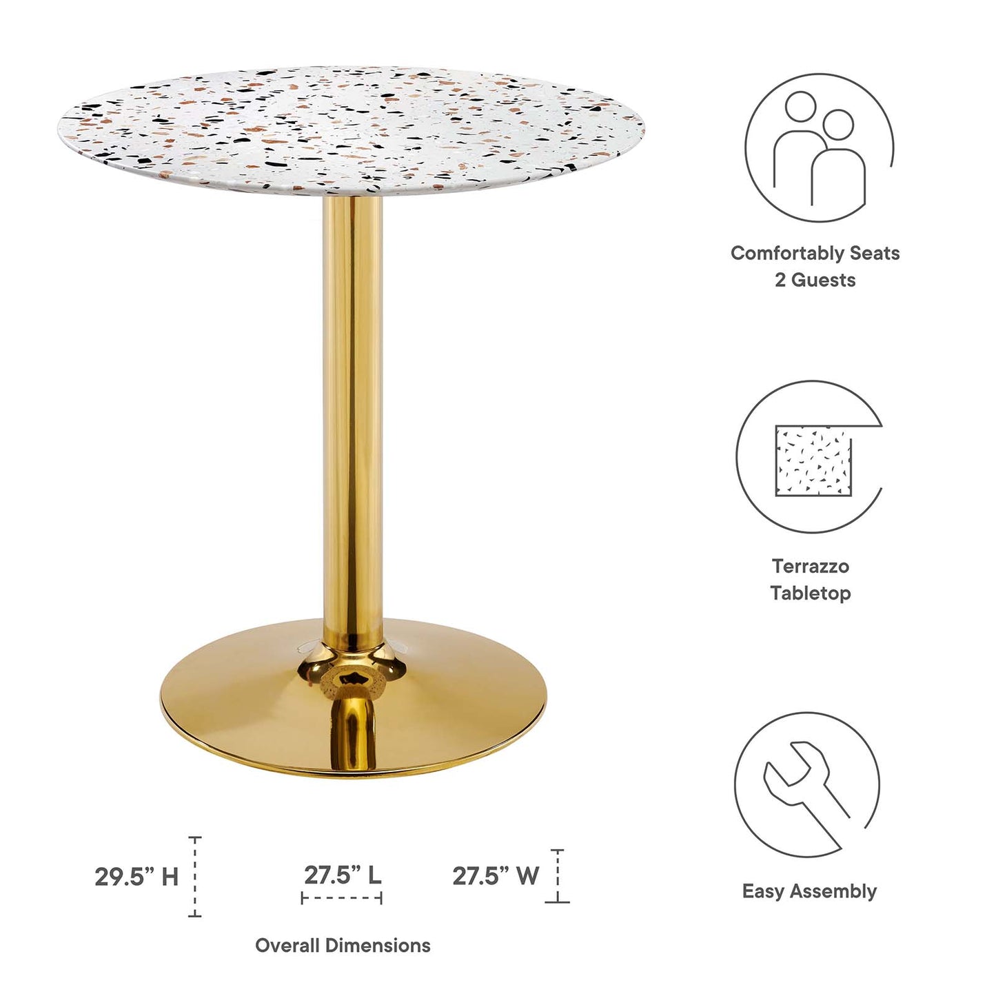 Verne 28" Round Terrazzo Dining Table in Gold White by Modway