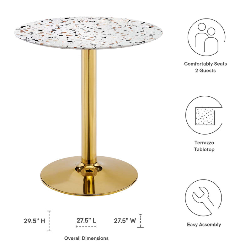 Verne 28" Round Terrazzo Dining Table in Gold White by Modway