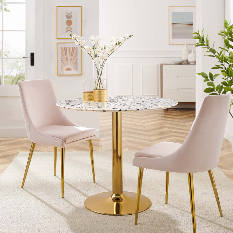 Verne 36" Round Terrazzo Dining Table in Gold White by Modway