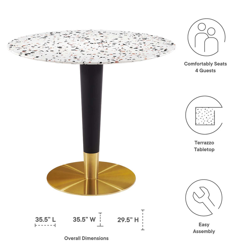 Zinque 36" Round Terrazzo Dining Table in Gold White by Modway