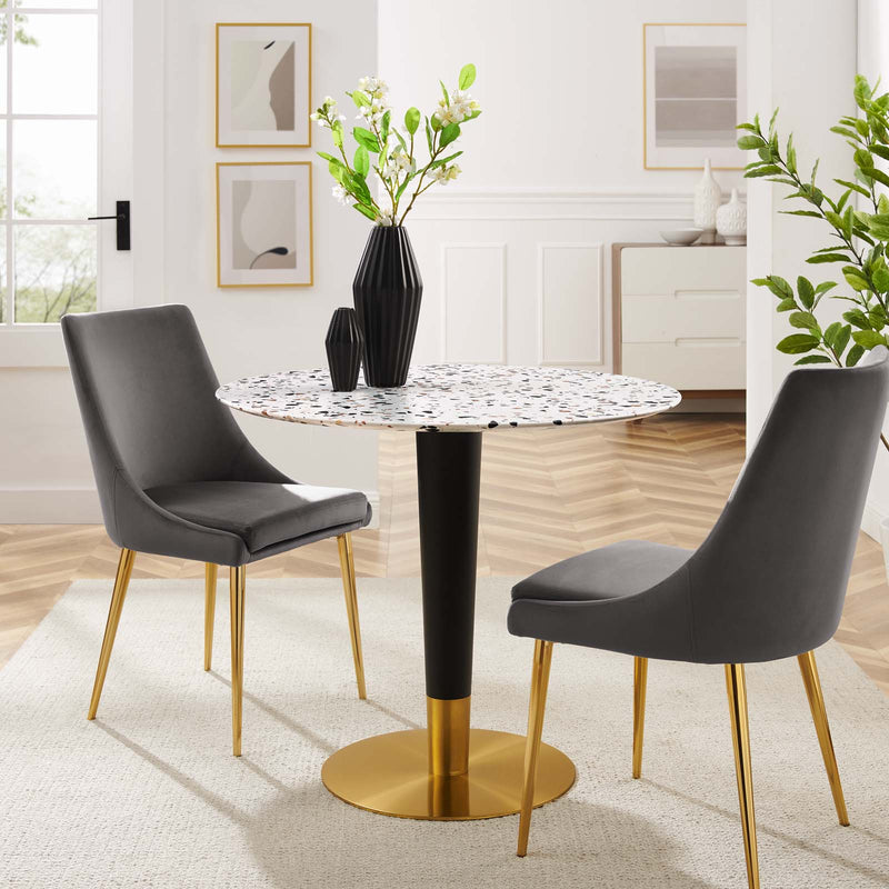 Zinque 36" Round Terrazzo Dining Table in Gold White by Modway