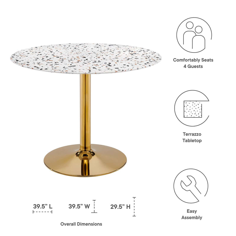 Verne 40" Round Terrazzo Dining Table in Gold White by Modway