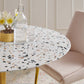 Verne 40" Round Terrazzo Dining Table in Gold White by Modway