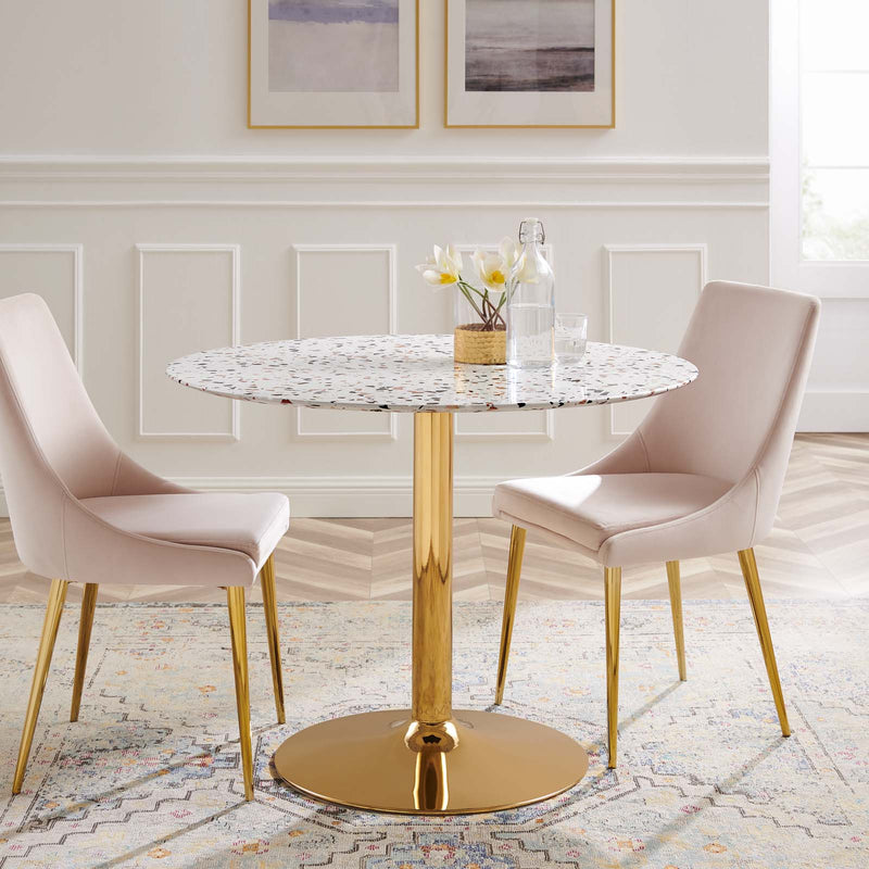 Verne 40" Round Terrazzo Dining Table in Gold White by Modway