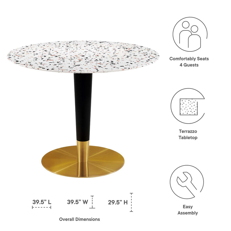 Zinque 40" Round Terrazzo Dining Table in Gold White by Modway