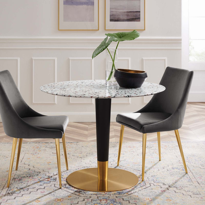 Zinque 40" Round Terrazzo Dining Table in Gold White by Modway