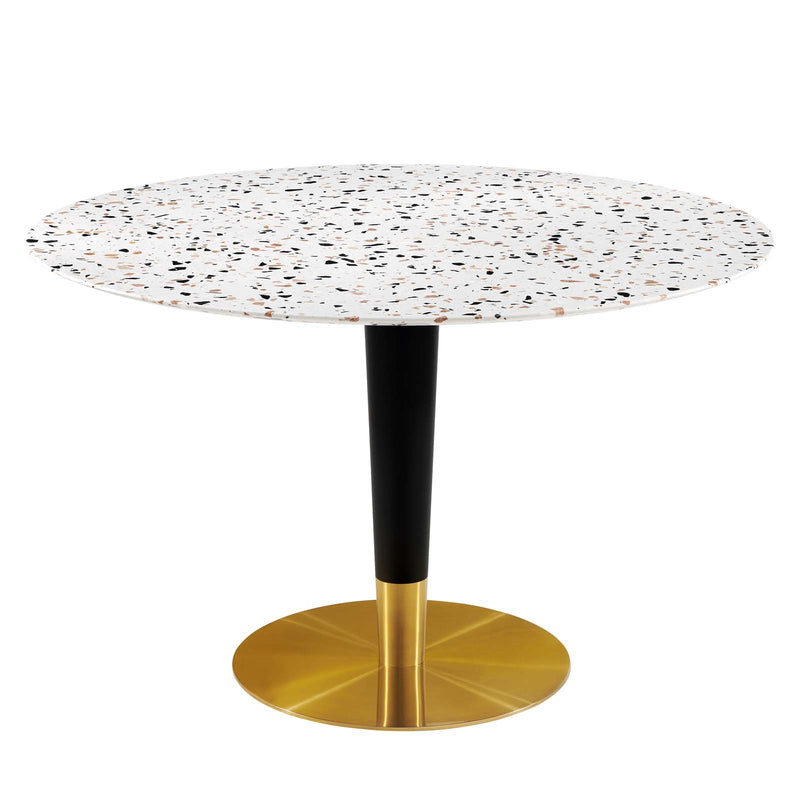 Zinque 47" Round Terrazzo Dining Table in Gold White by Modway