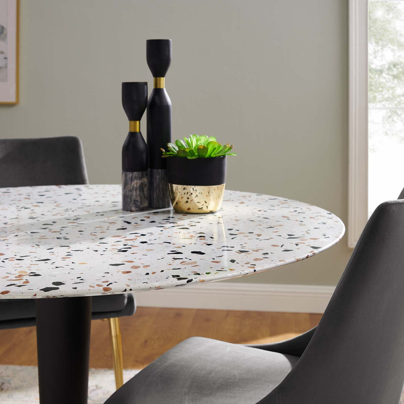 Zinque 47" Round Terrazzo Dining Table in Gold White by Modway