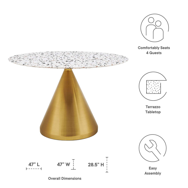 Tupelo 47" Round Terrazzo Dining Table in Gold White by Modway