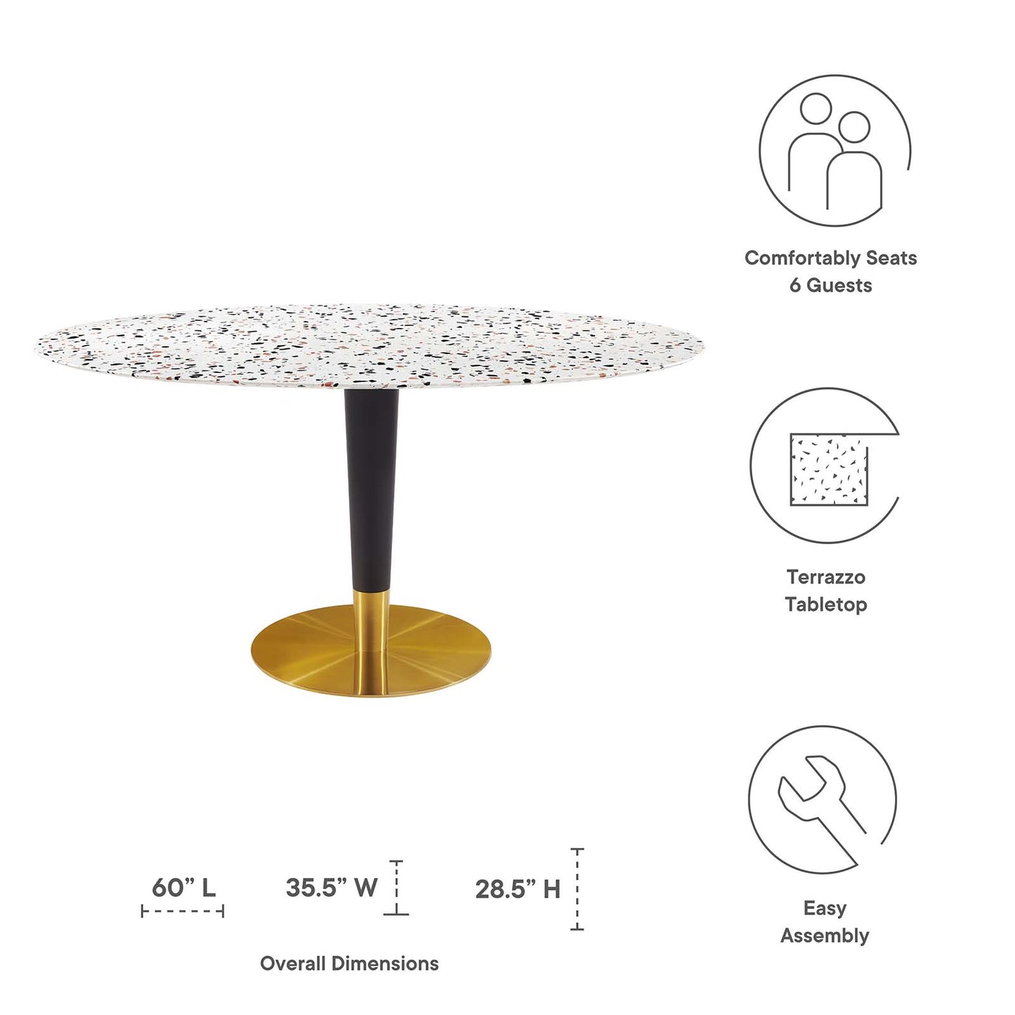 Zinque 60" Oval Terrazzo Dining Table in Gold White by Modway