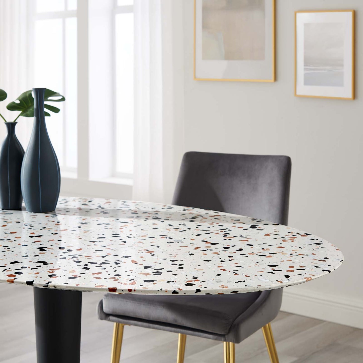 Zinque 60" Oval Terrazzo Dining Table in Gold White by Modway