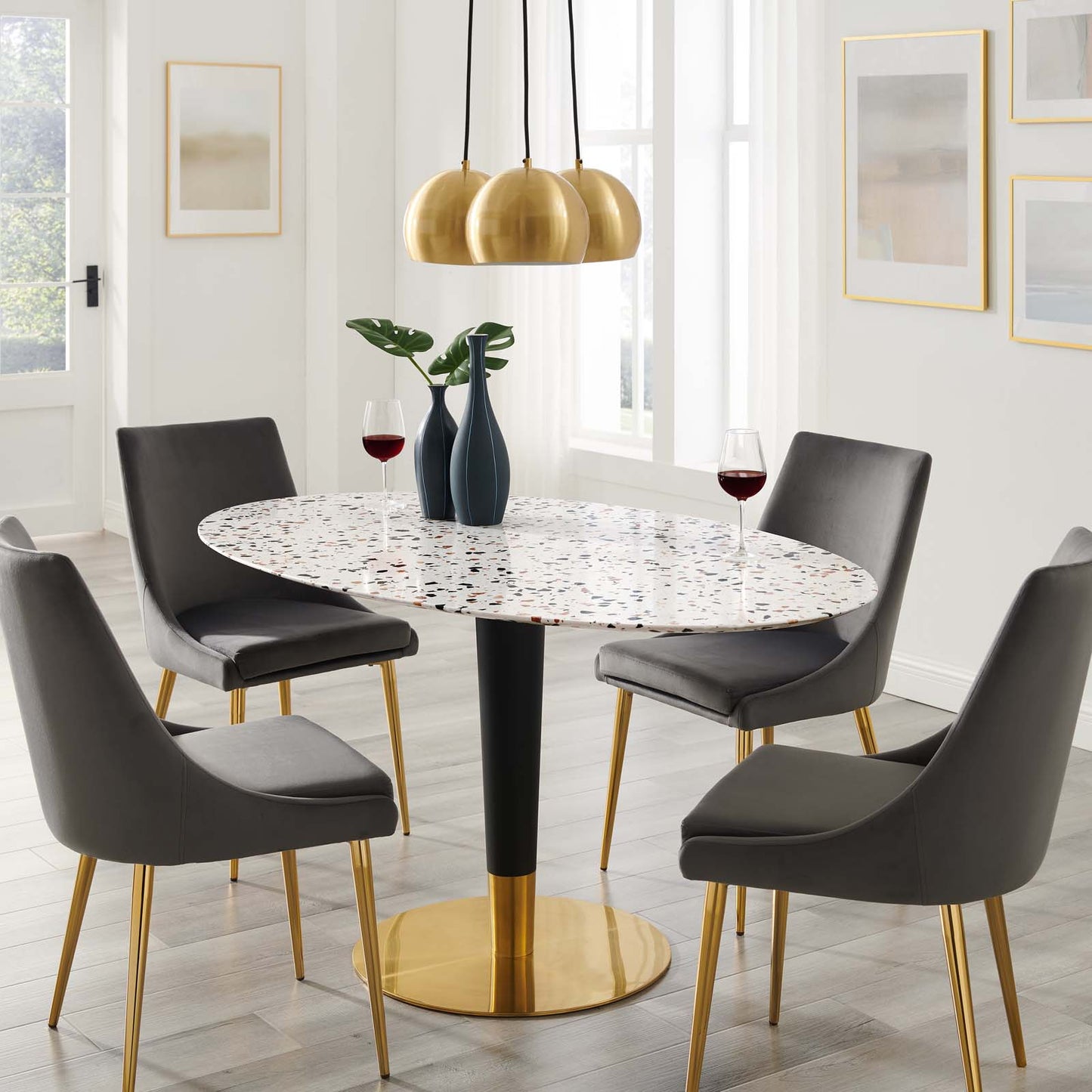 Zinque 60" Oval Terrazzo Dining Table in Gold White by Modway