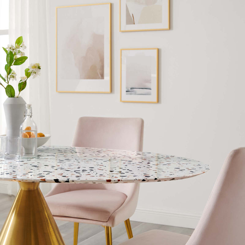Tupelo 60" Oval Terrazzo Dining Table in Gold White by Modway