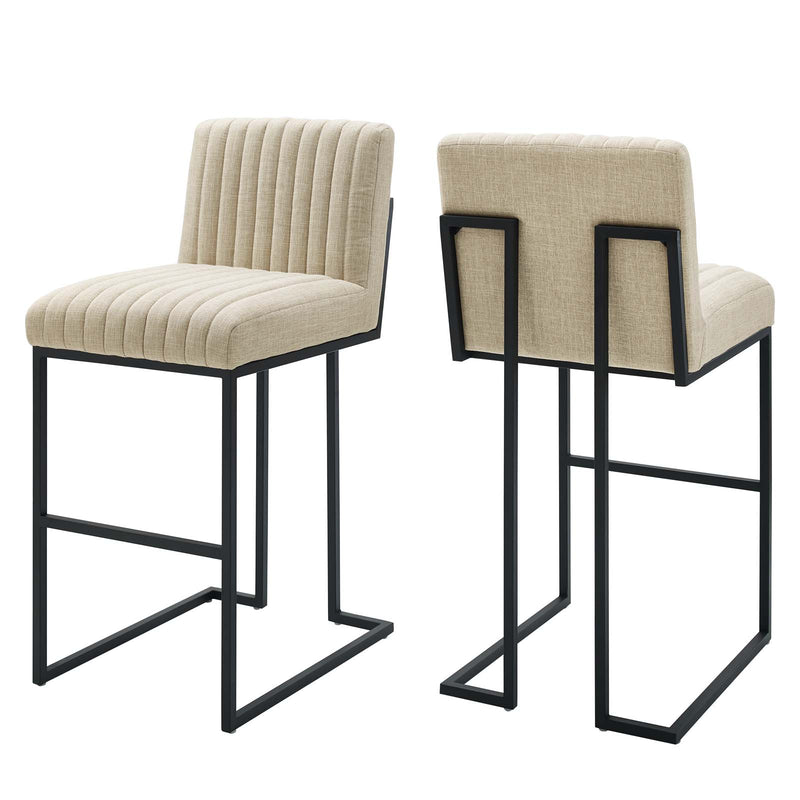 Indulge Channel Tufted Fabric Bar Stools - Set of 2 Beige | Polyester by Modway