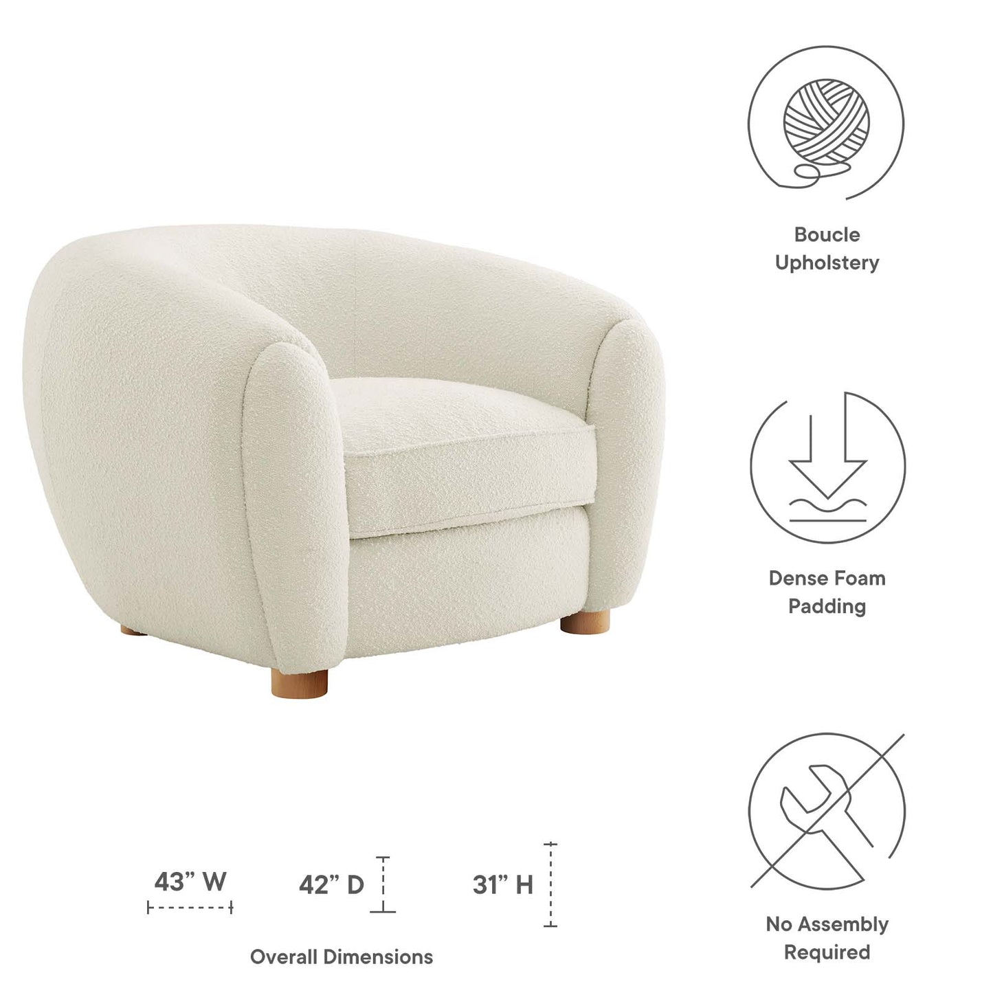 Abundant Boucle Upholstered Fabric Armchair by Modway