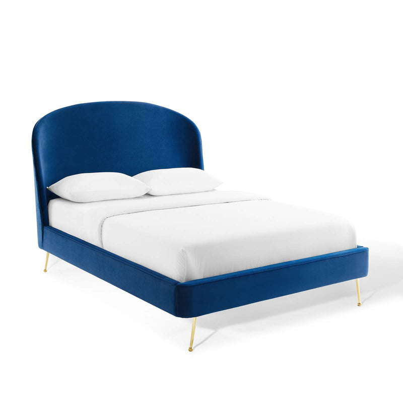 Mira Upholstered Performance Velvet Queen Platform Bed | Polyester by Modway