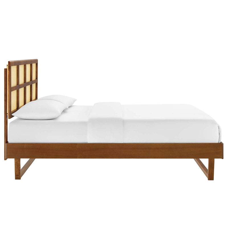 Sidney Cane and Wood Queen Platform Bed With Angular Legs Walnut by Modway
