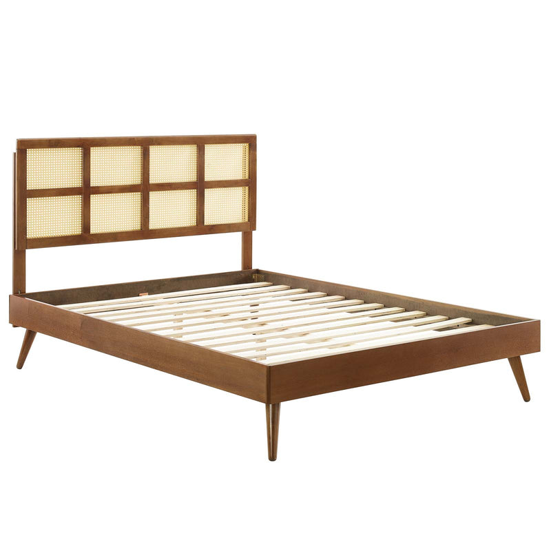 Sidney Cane and Wood Queen Platform Bed With Splayed Legs by Modway