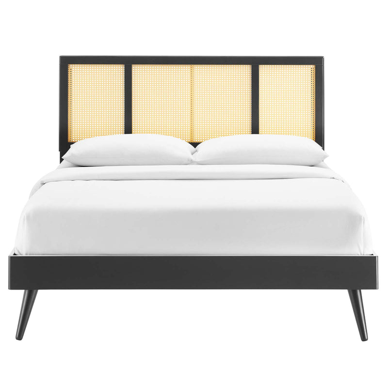 Kelsea Cane and Wood Queen Platform Bed With Splayed Legs Black by Modway