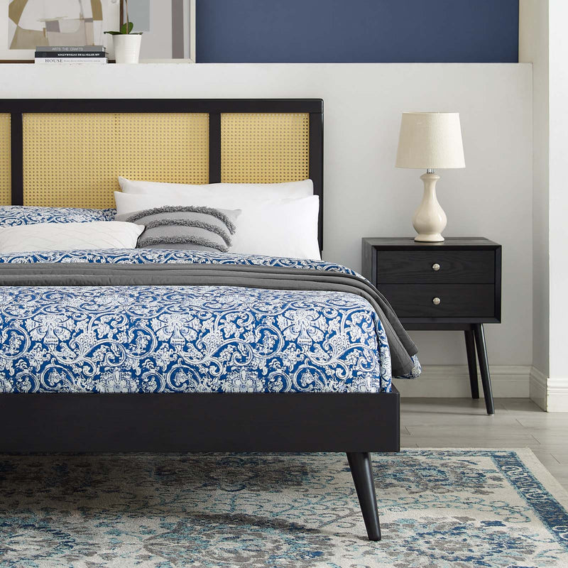 Kelsea Cane and Wood Queen Platform Bed With Splayed Legs Black by Modway