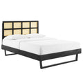 Sidney Cane and Wood King Platform Bed With Angular Legs by Modway