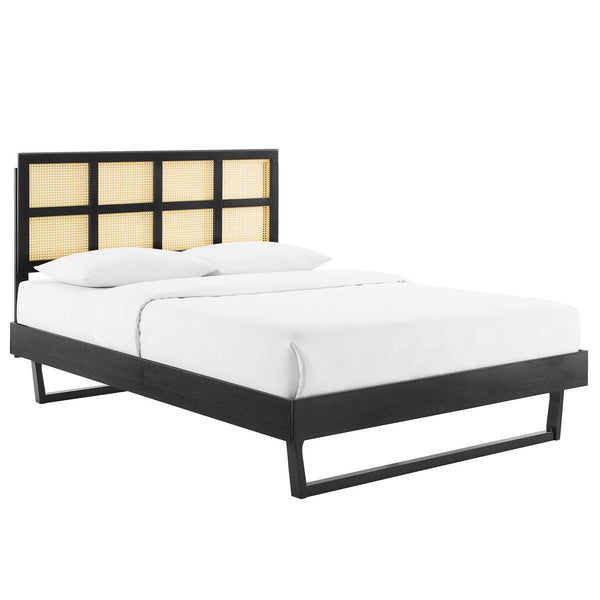 Sidney Cane and Wood King Platform Bed With Angular Legs by Modway