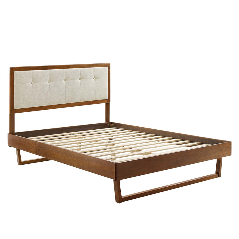 Willow Queen Wood Platform Bed With Angular Frame in Walnut Beige by Modway