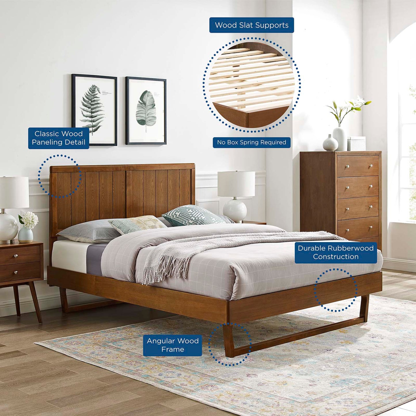 Alana Twin Wood Platform Bed With Angular Frame Walnut by Modway