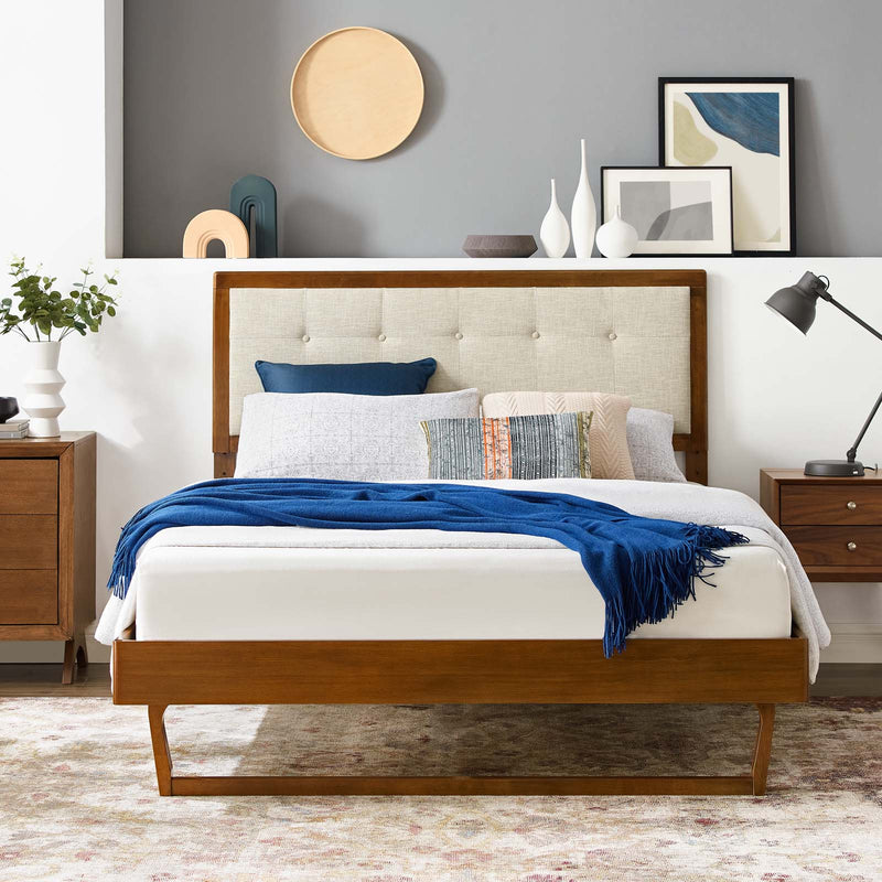 Willow Twin Wood Platform Bed With Angular Frame Walnut Beige by Modway