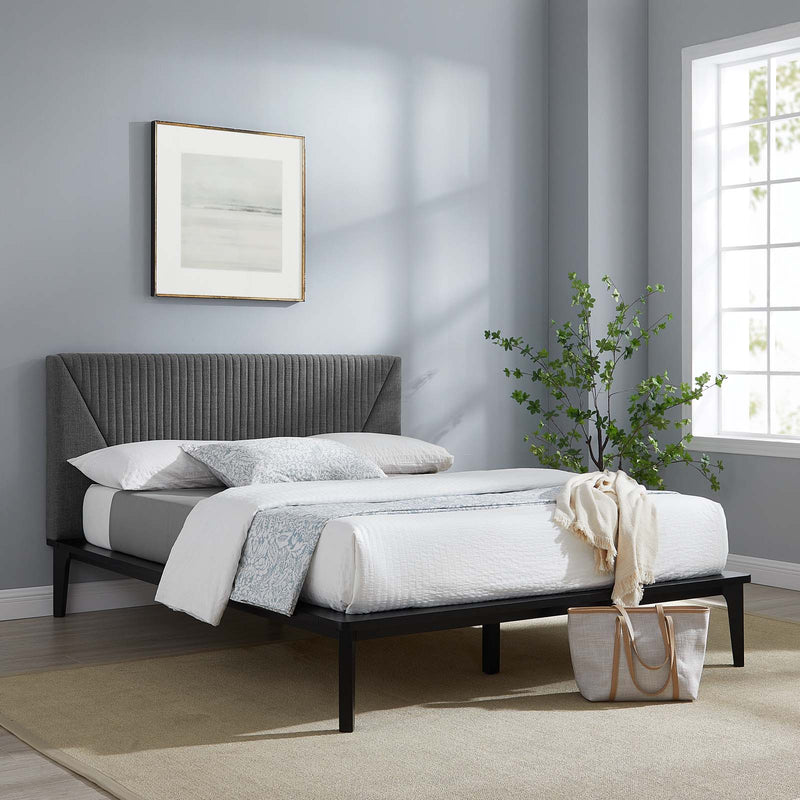 Dakota Upholstered Queen Platform Bed in Black Gray | Polyester by Modway