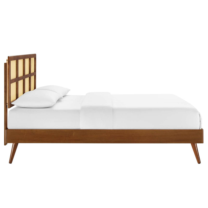 Sidney Cane and Wood King Platform Bed With Splayed Legs by Modway