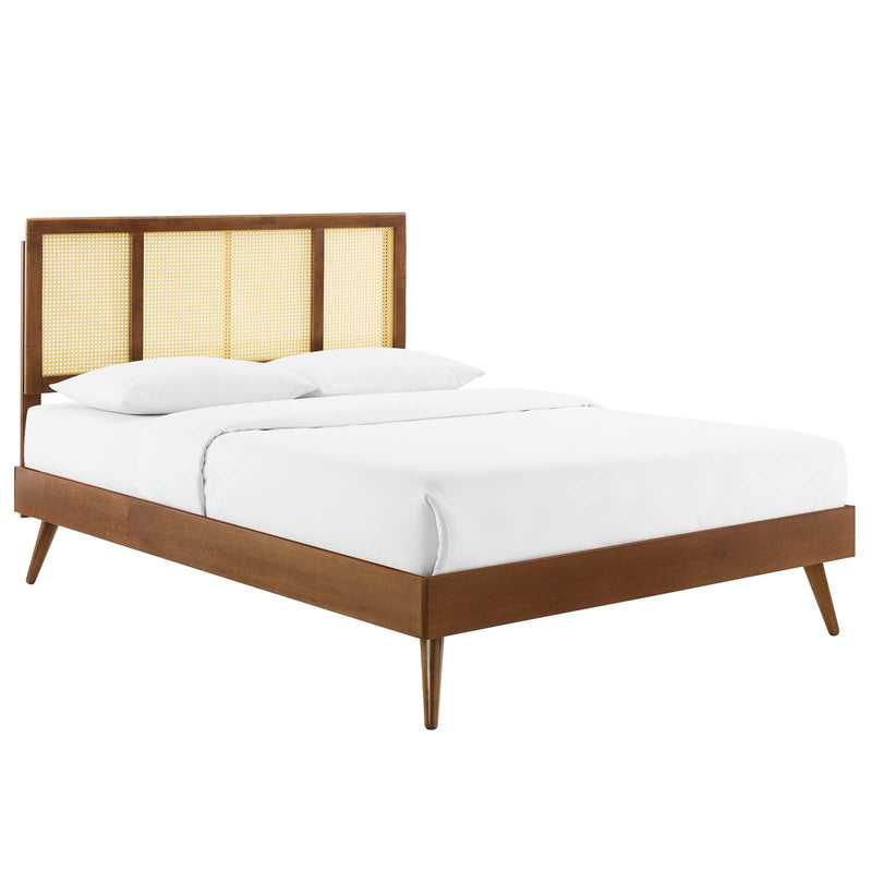 Kelsea Cane and Wood Full Platform Bed With Splayed Legs by Modway