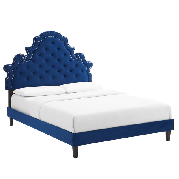 Gwyneth Tufted Performance Velvet Twin Platform Bed in Navy by Modway