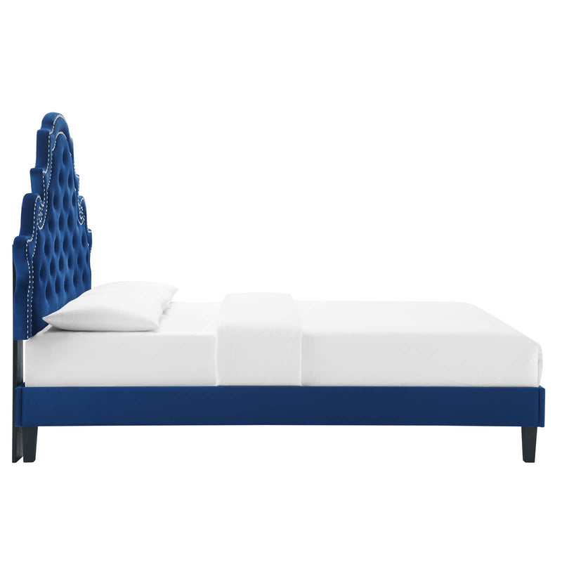 Gwyneth Tufted Performance Velvet Twin Platform Bed in Navy by Modway