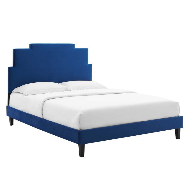 Lindsey Performance Velvet Twin Platform Bed in Navy by Modway