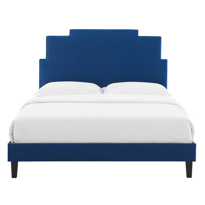 Lindsey Performance Velvet Twin Platform Bed in Navy by Modway