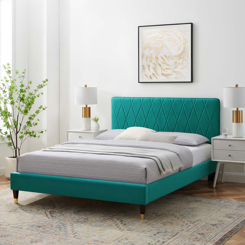 Phillipa Performance Velvet Twin Platform Bed in Teal by Modway