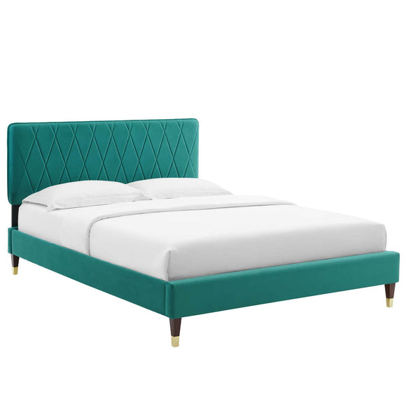 Phillipa Performance Velvet Twin Platform Bed in Teal by Modway