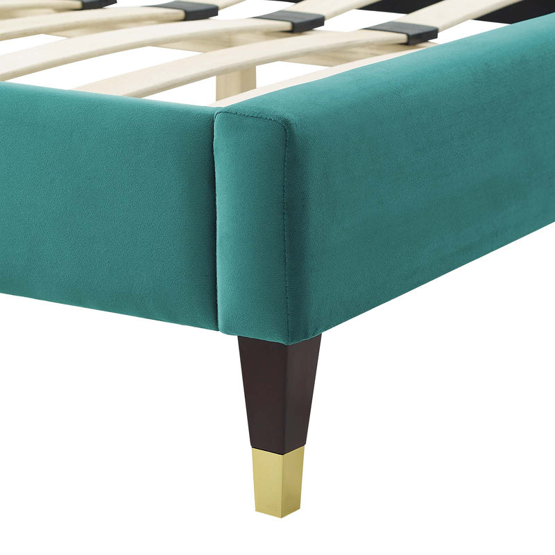 Phillipa Performance Velvet Twin Platform Bed in Teal by Modway